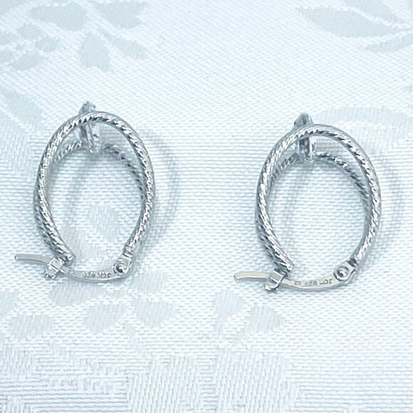Vtg Jacmel JCM Sterling Silver 925 CZ Double Hoop Earrings Textured - Picture 4 of 6